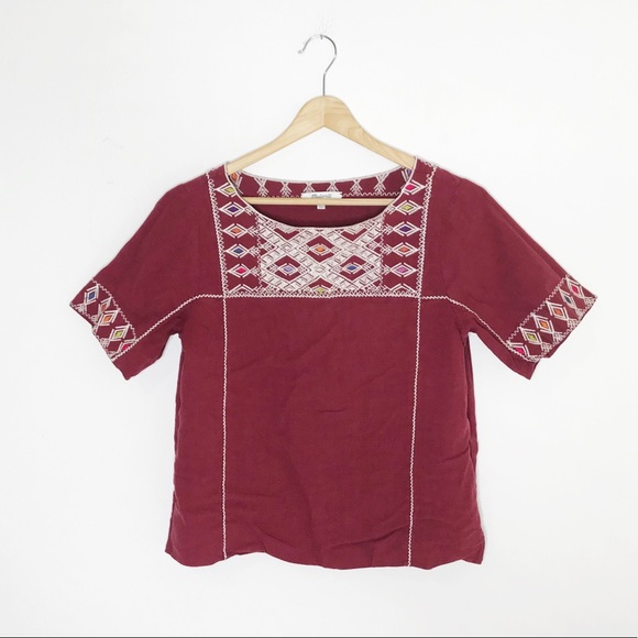 Madewell Embroidered Tee Top Maroon Red XS - Picture 3 of 7
